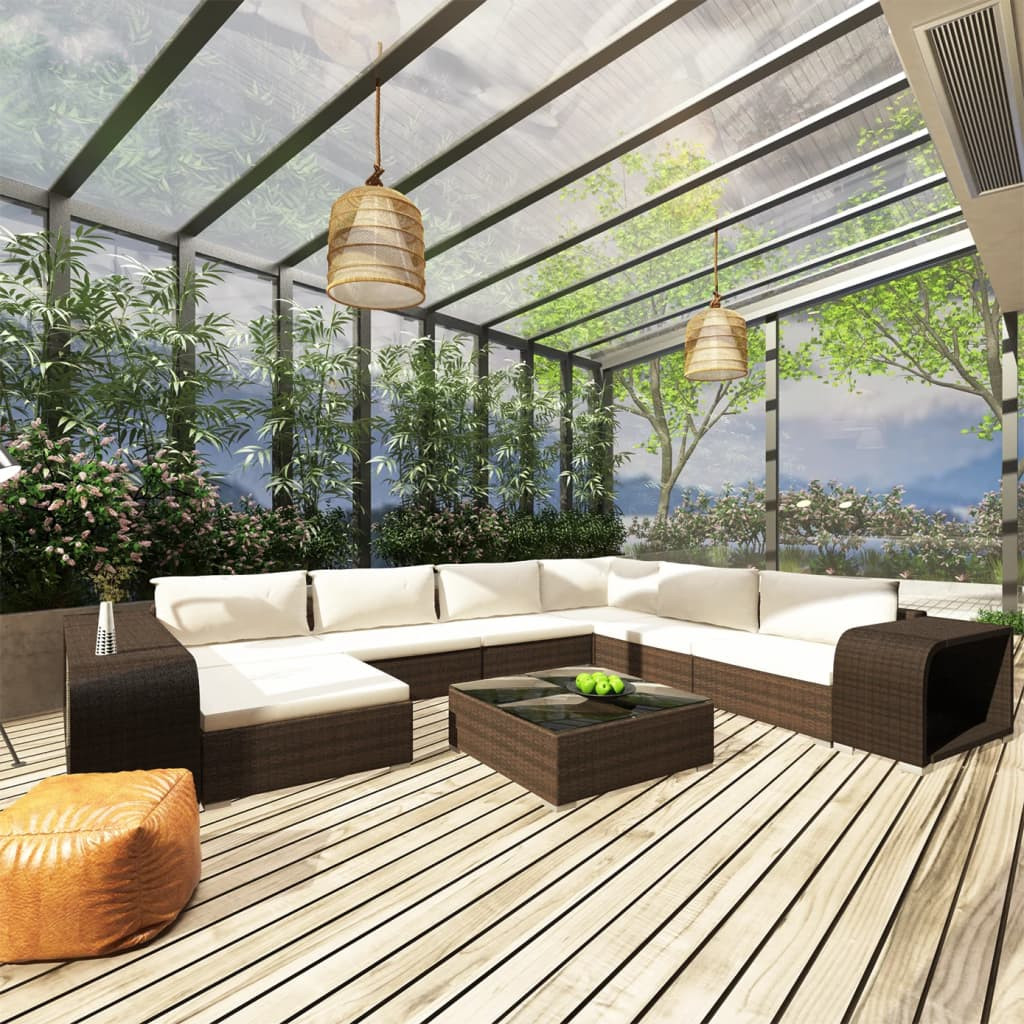 vidaXL 10-tlg. Garten-Lounge-Set mit Auflagen Poly Rattan Braun