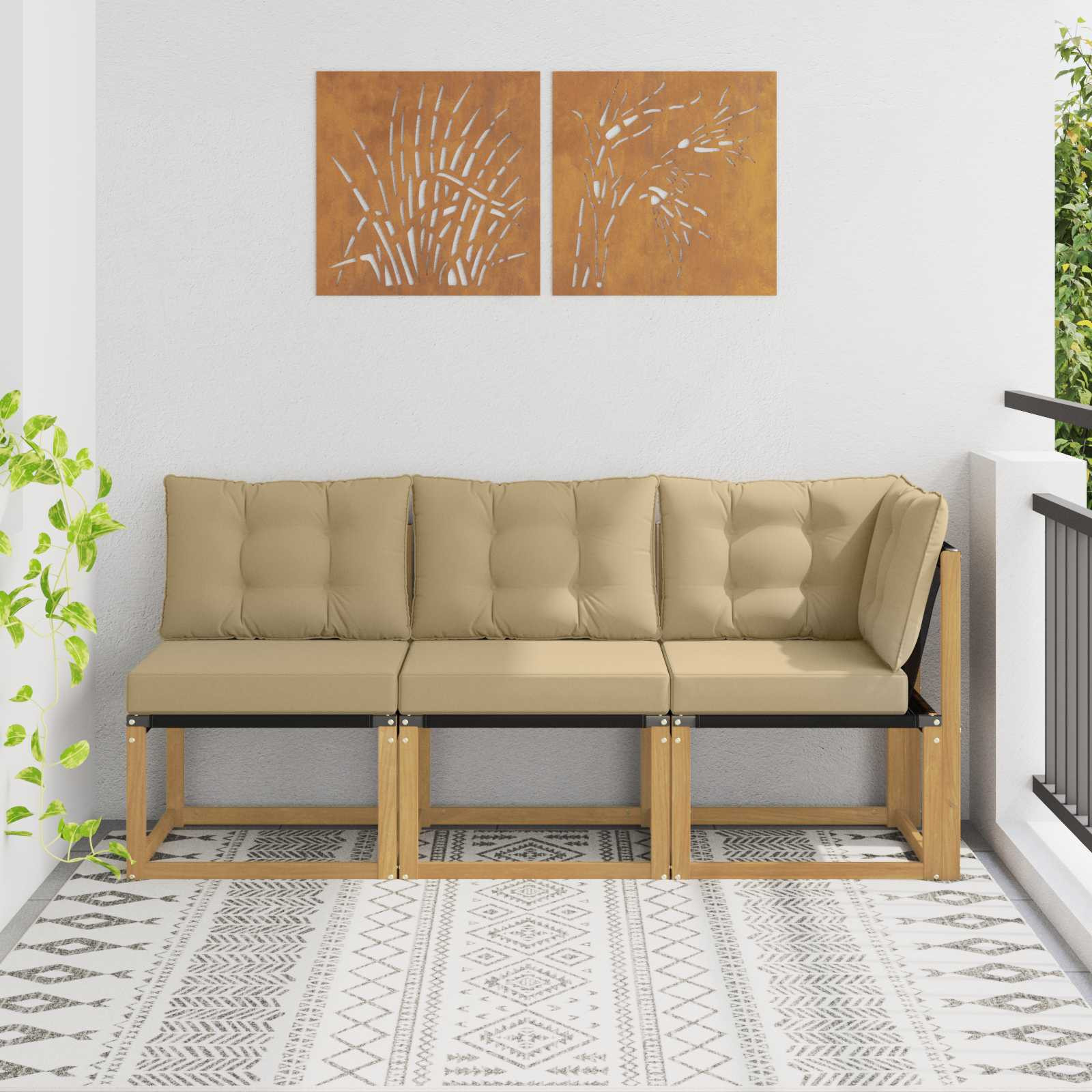 vidaXL Outdoor Mittel- und Ecksofa mit Kissen 3 Stück Weiß