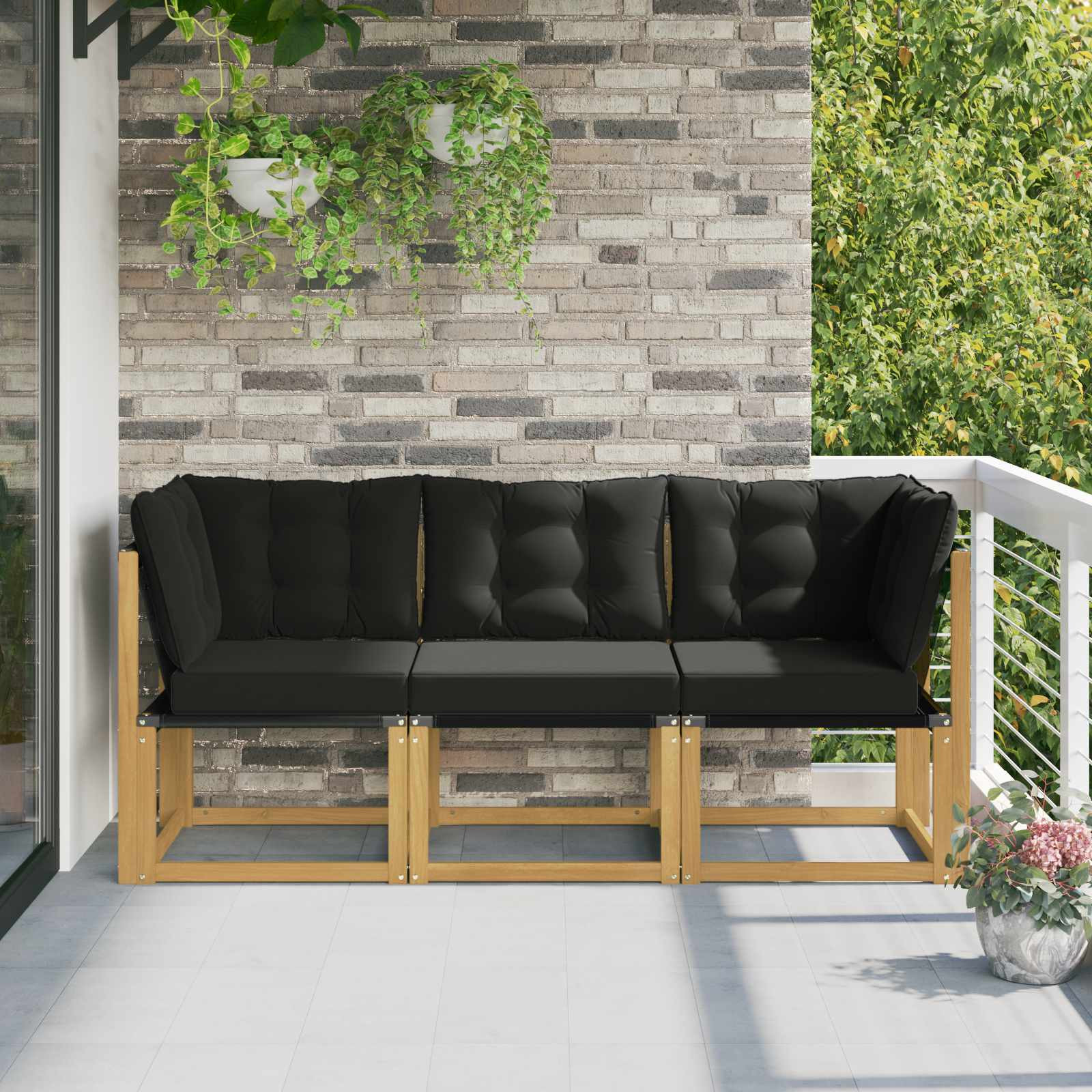 vidaXL Outdoor Mittel- und Ecksofa mit Kissen 3 Stück Weiß