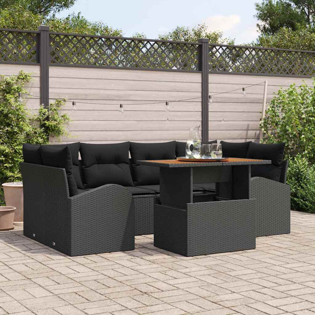 vidaXL Garten-Sofa-Set mit Kissen 7 pcs Schwarz