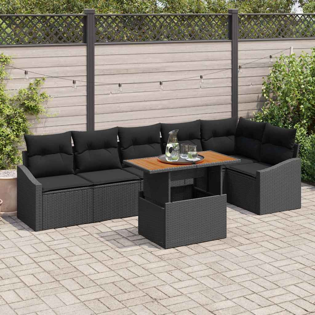 vidaXL Gartensofa-set 7 Stk. Schwarz und Braun