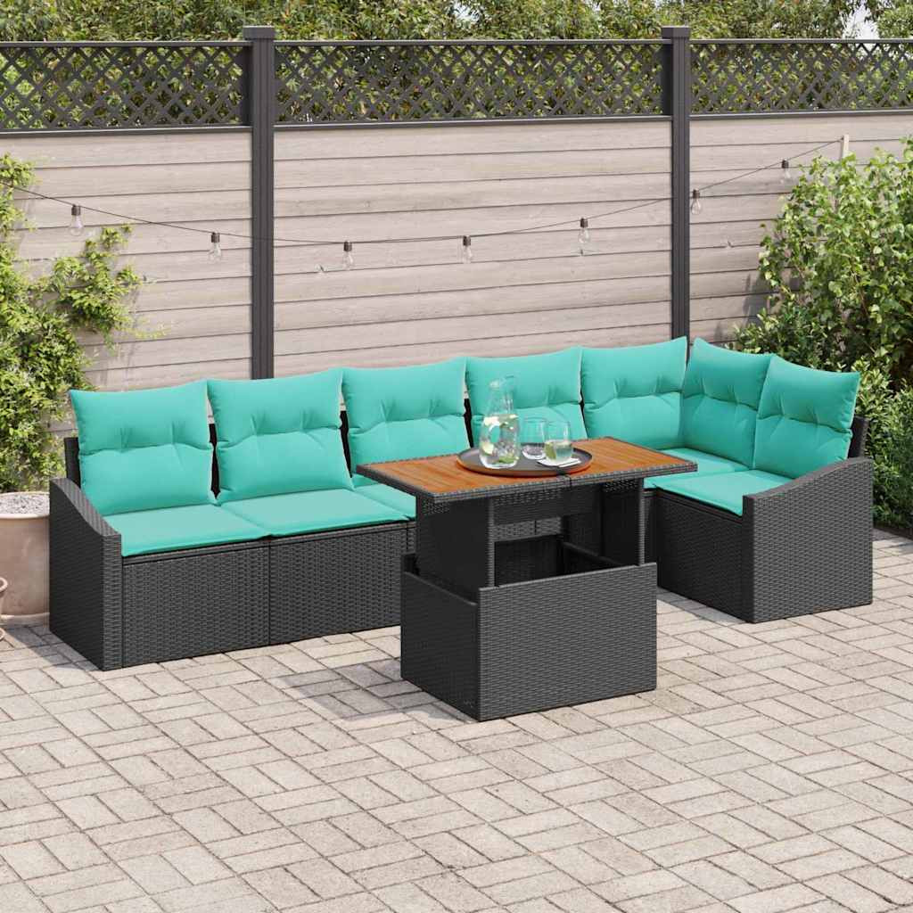 vidaXL Gartensofa-set 7 stk. 6-Sitzanzahl Schwarz und Türkis
