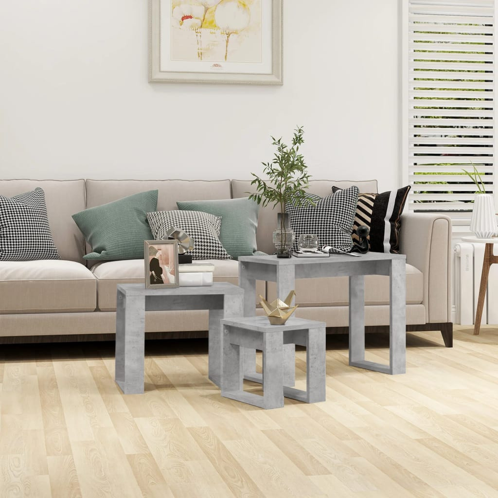 vidaXL Satztische 3-tlg. Betongrau Holzwerkstoff