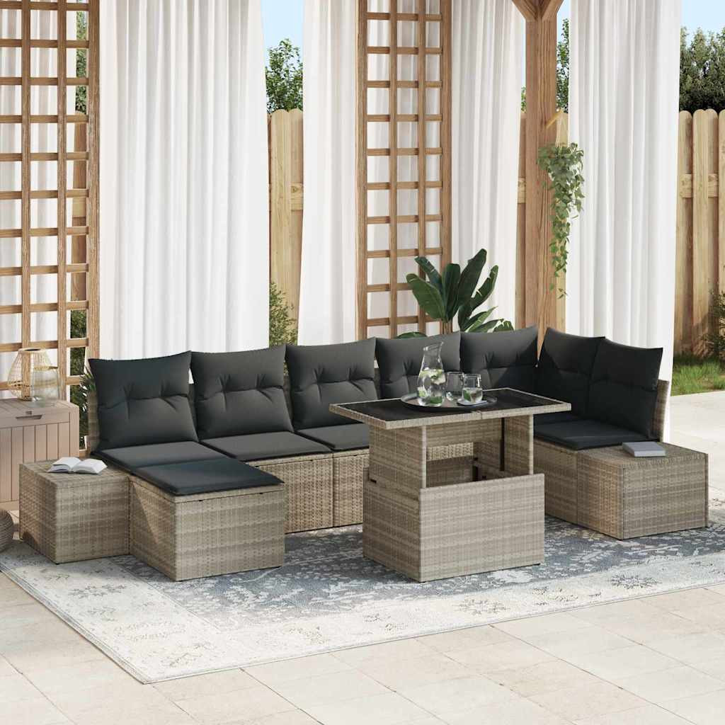 vidaXL Garten-Sofa-Set mit Kissen 8 pcs Hellgrau