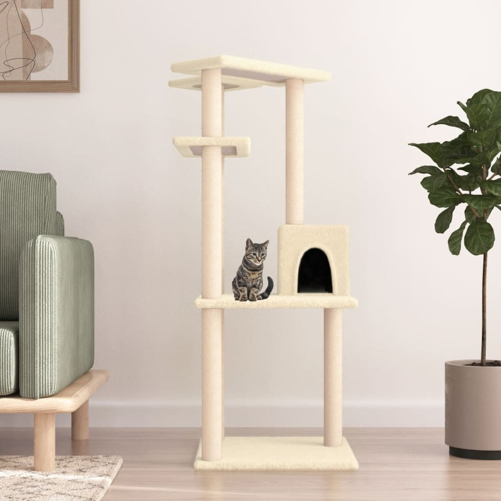 vidaXL Kratzbaum mit Sisal-Kratzsäulen Creme 123 cm
