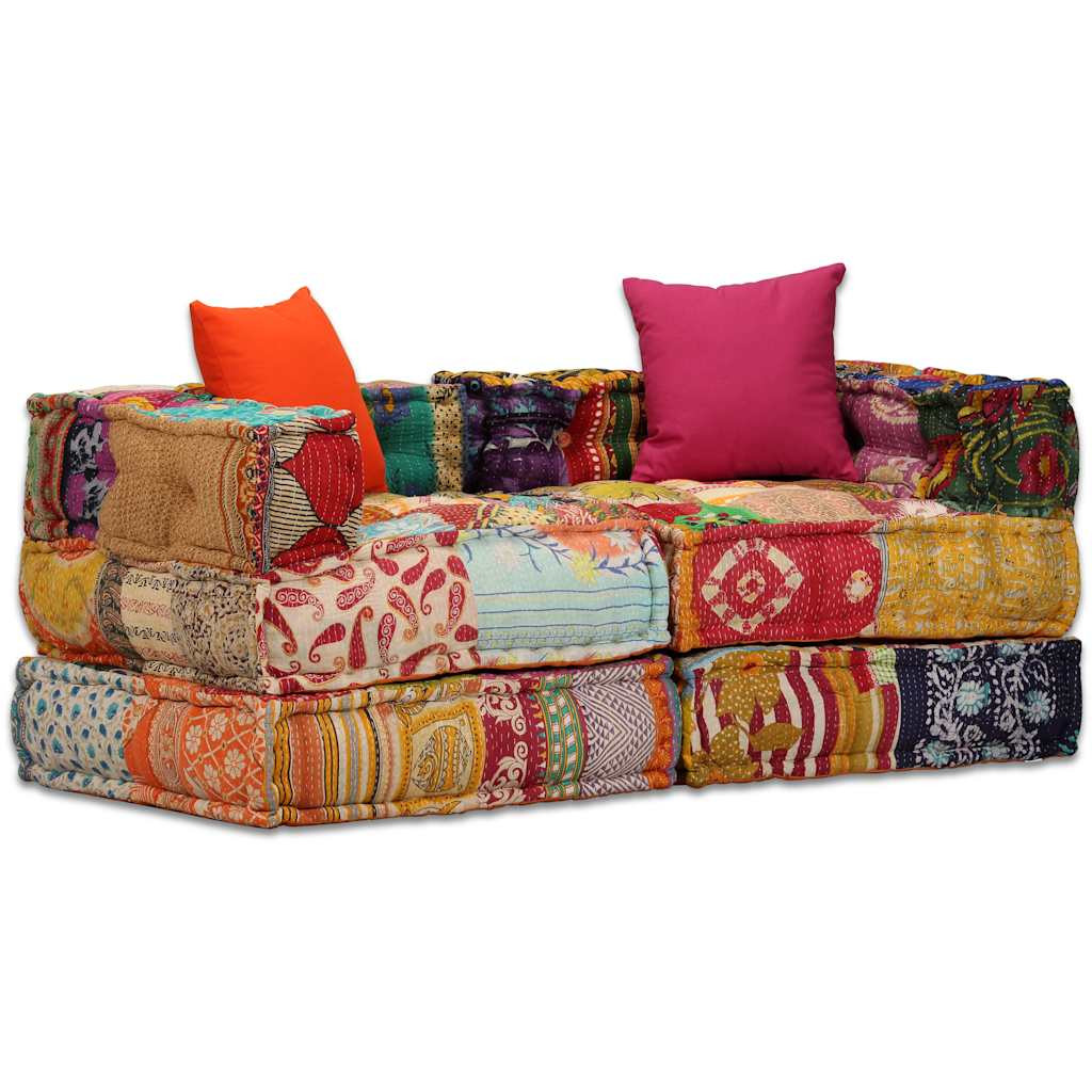 vidaXL 2-Sitzer Modularer Pouf Patchwork Stoff