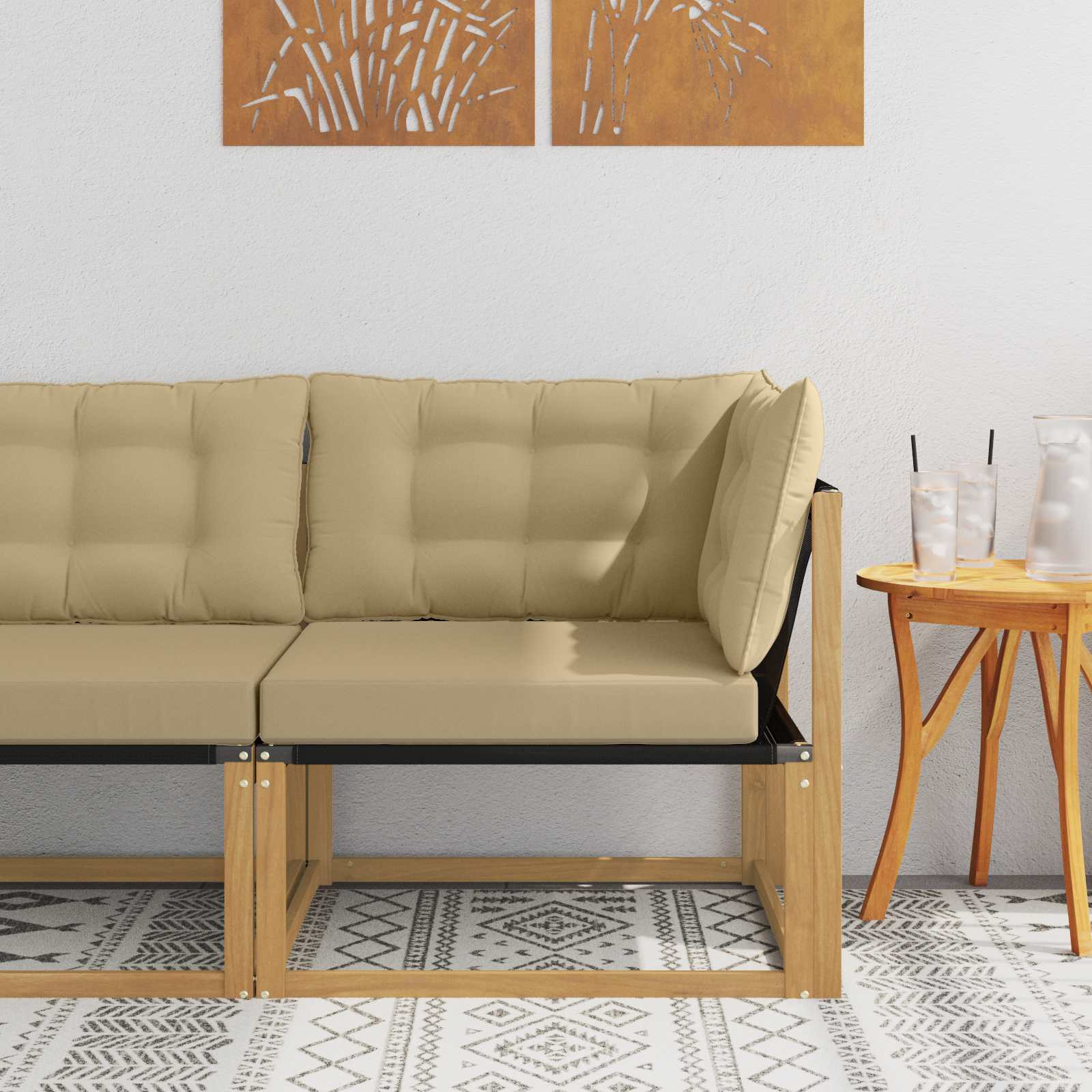 vidaXL Outdoor Ecksofa Massives Akazienholz und Textilene Weiß