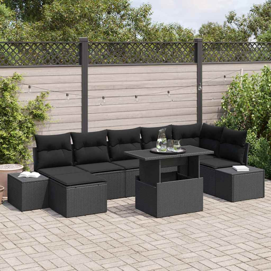 vidaXL Garten-Sofa-Set mit Kissen 8 pcs Schwarz