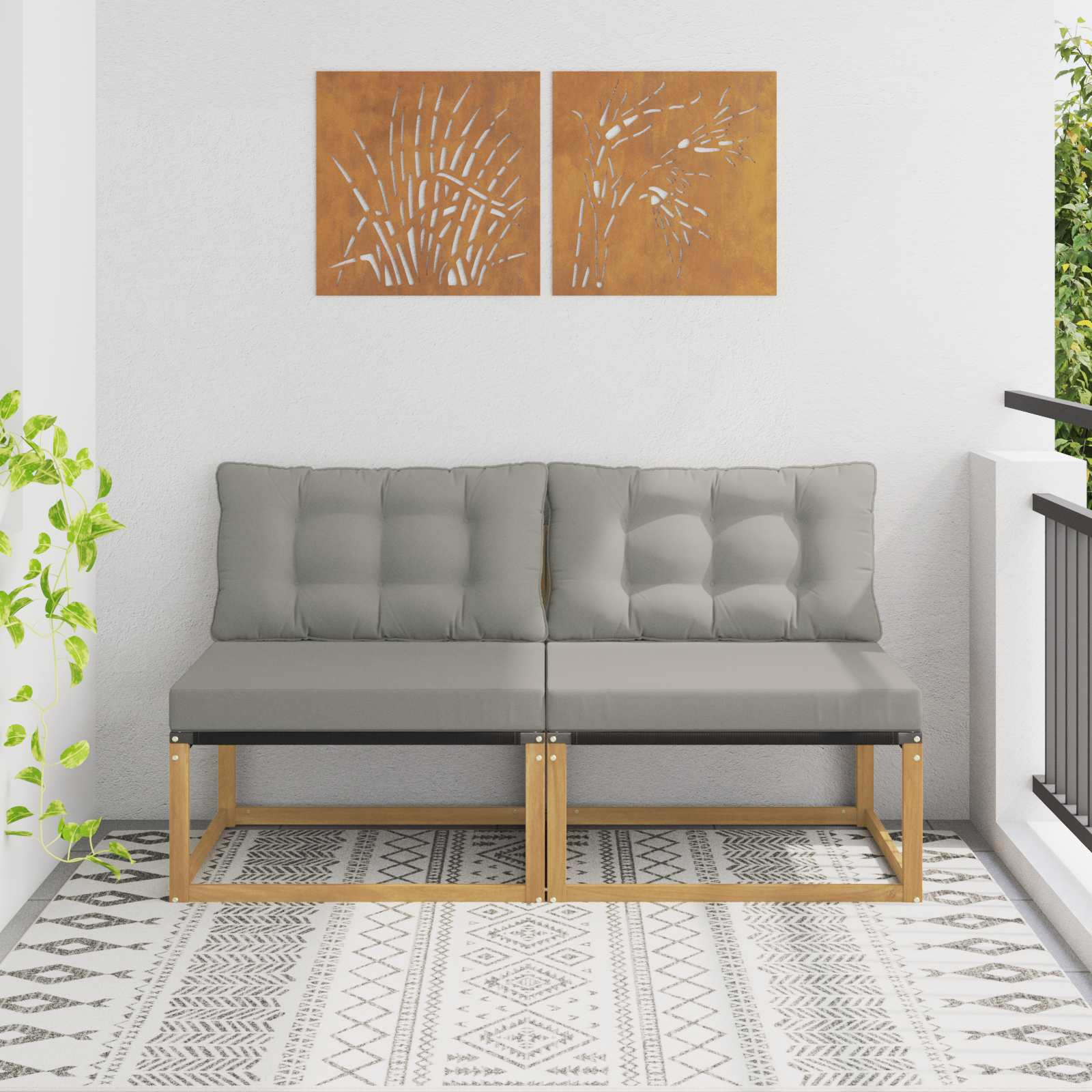 vidaXL Outdoor Mittelsofa Massives Akazienholz und Textilene Weiß
