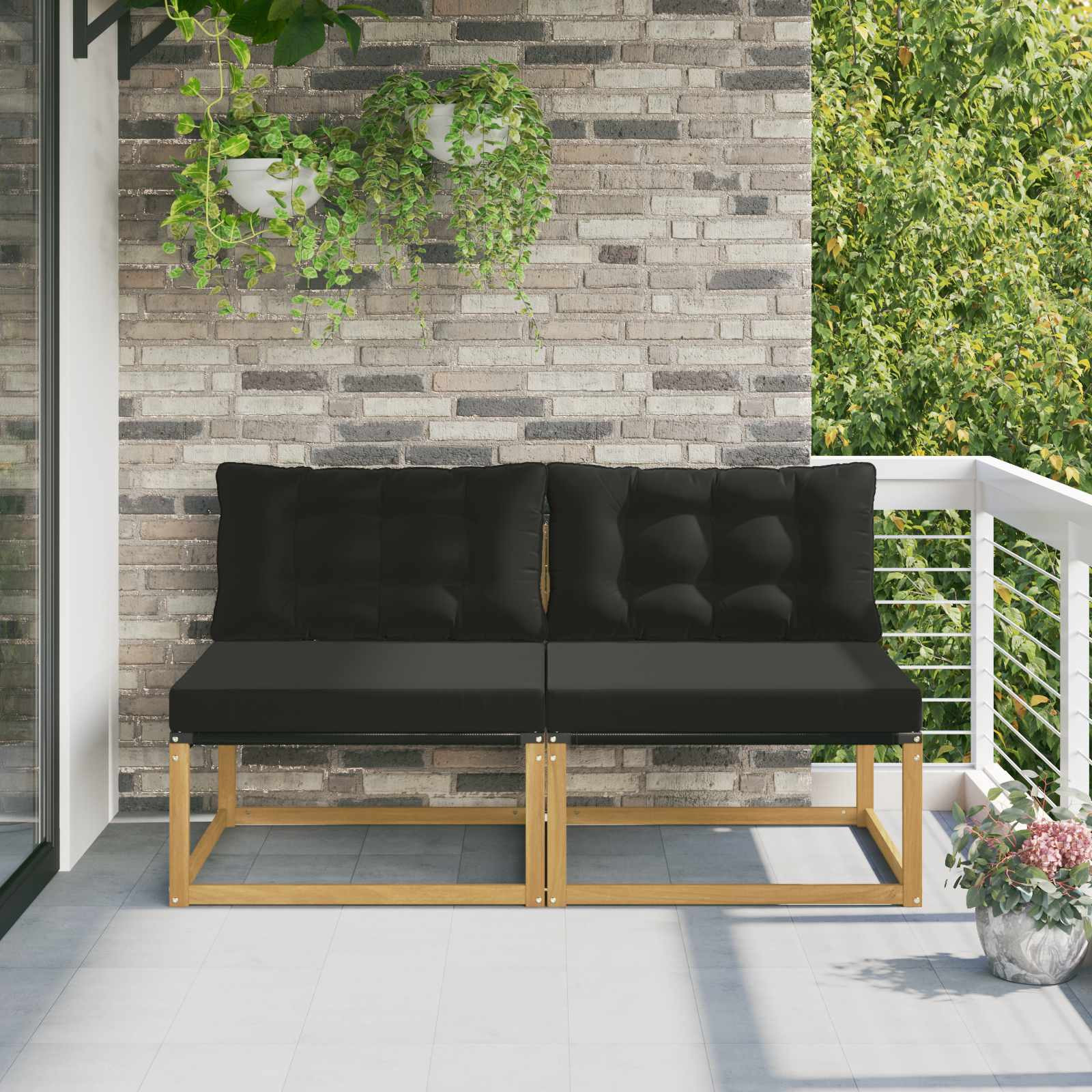 vidaXL Outdoor Mittelsofa Massives Akazienholz und Textilene Weiß