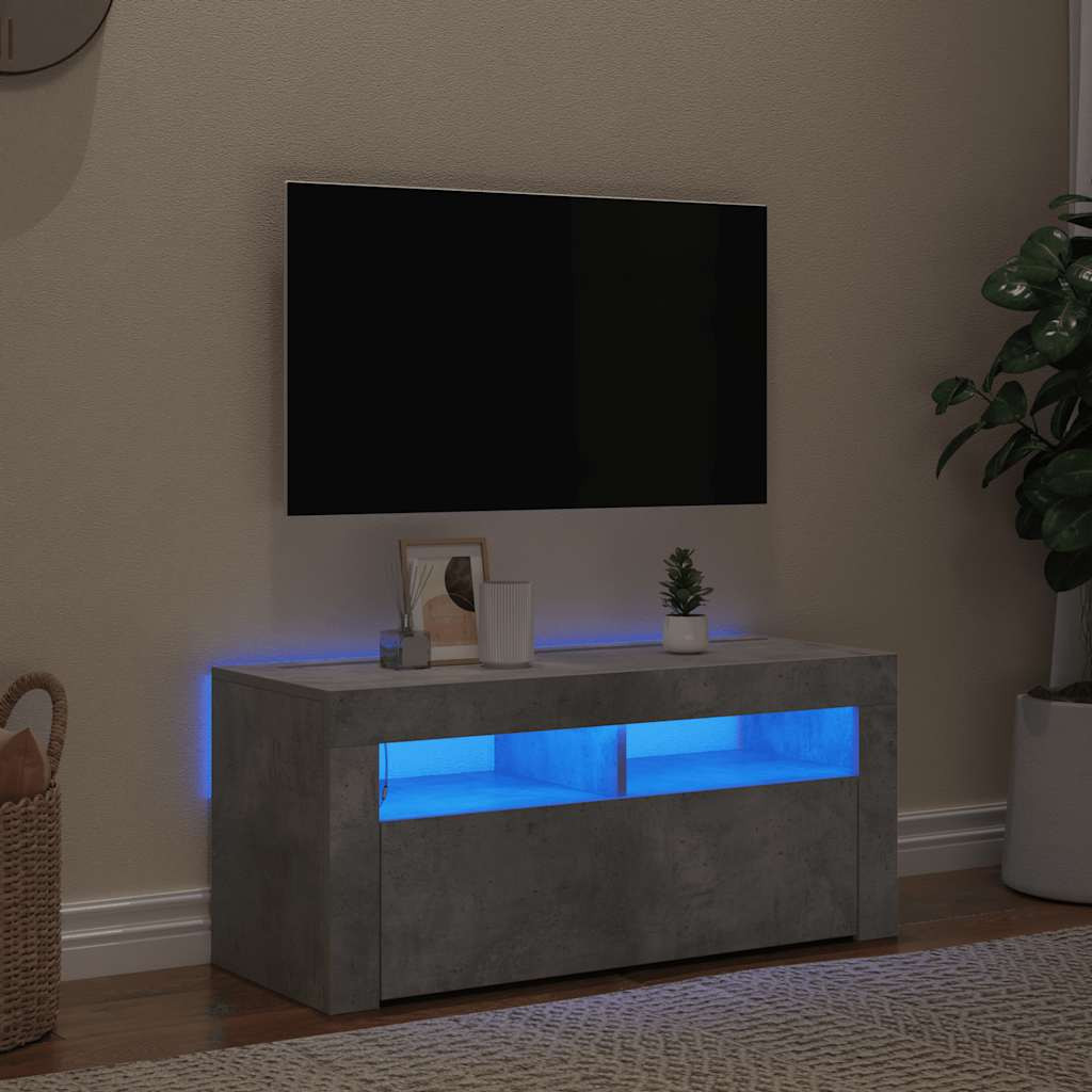 vidaXL TV-Schrank mit LED-Leuchten Betongrau 90x35x40 cm
