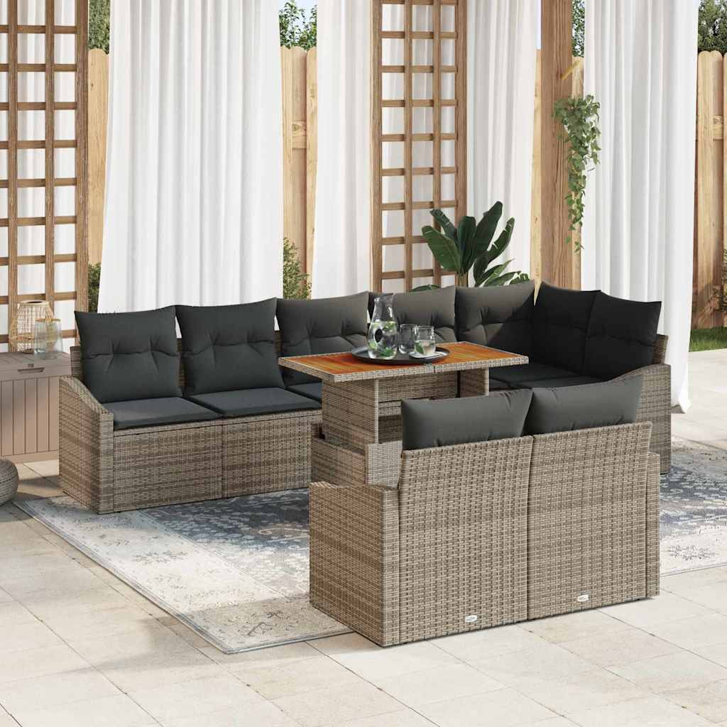 vidaXL Garten-Sofa-Set mit Kissen mit Kissen 9 pcs Grau und Braun