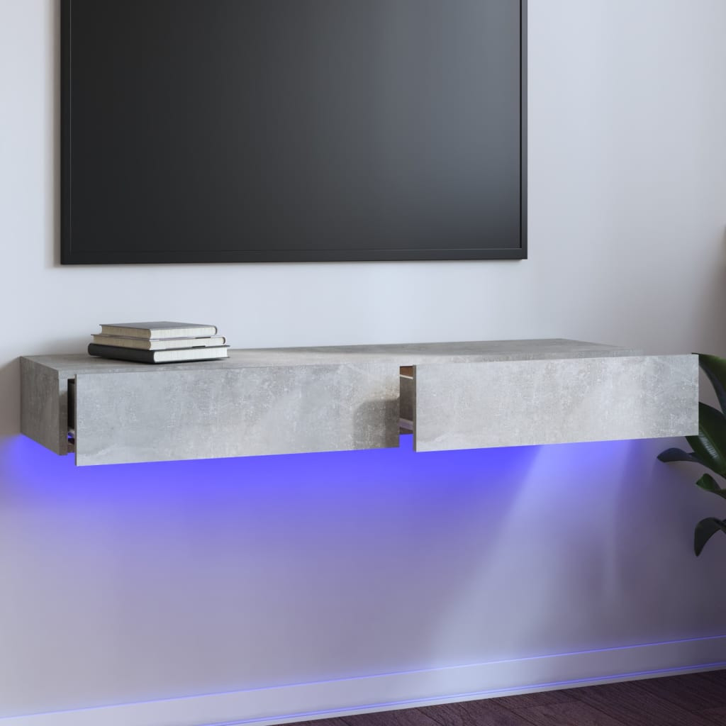 vidaXL TV-Schrank mit LED-Leuchten Betongrau 120x35x15,5 cm