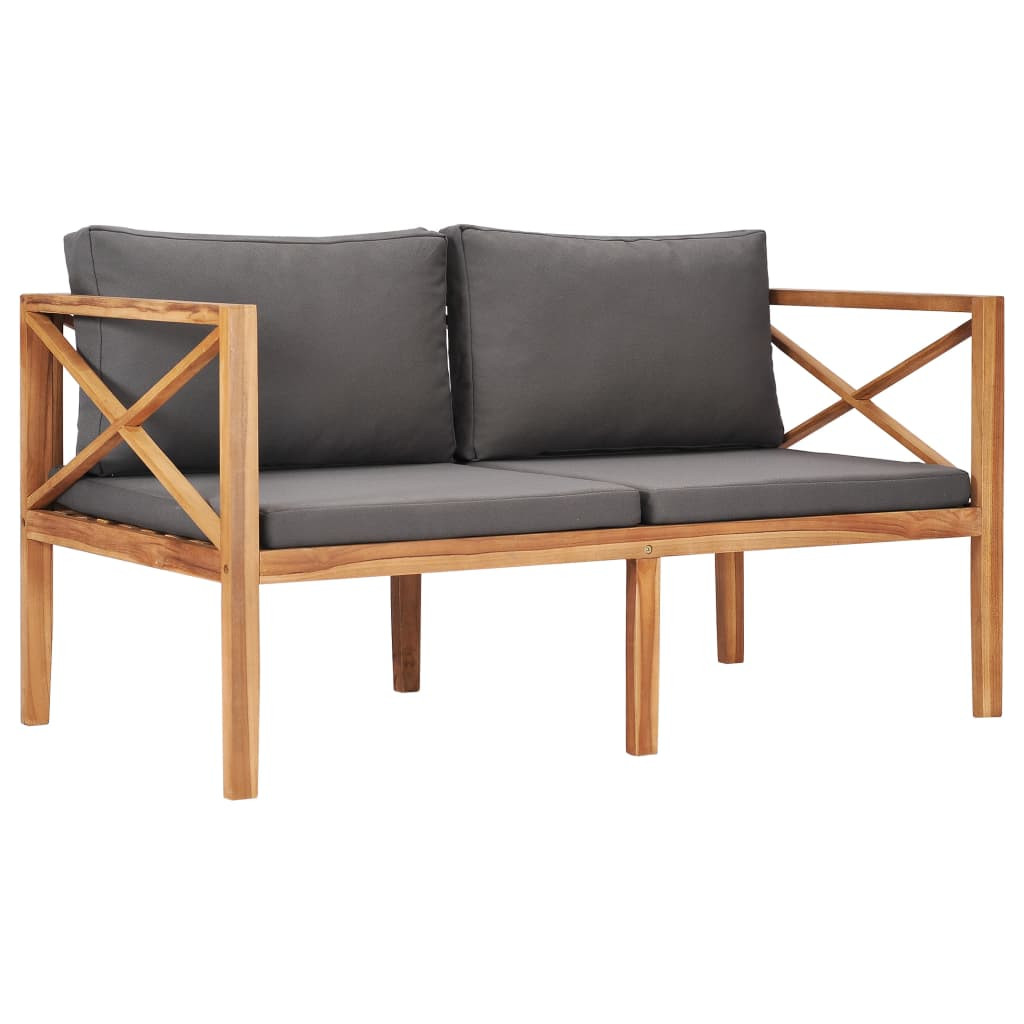 vidaXL Gartenbank mit Grauen Auflagen Massivholz Teak