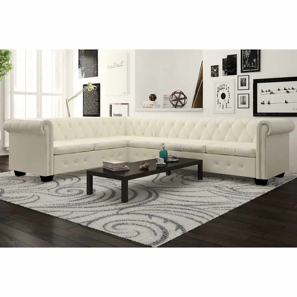 vidaXL Chesterfield-Ecksofa 6-Sitzer Kunstleder Weiß