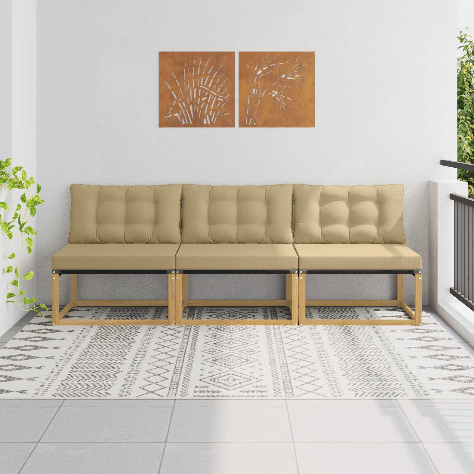 vidaXL Outdoor Mittelsofa Massives Akazienholz und Textilene Weiß