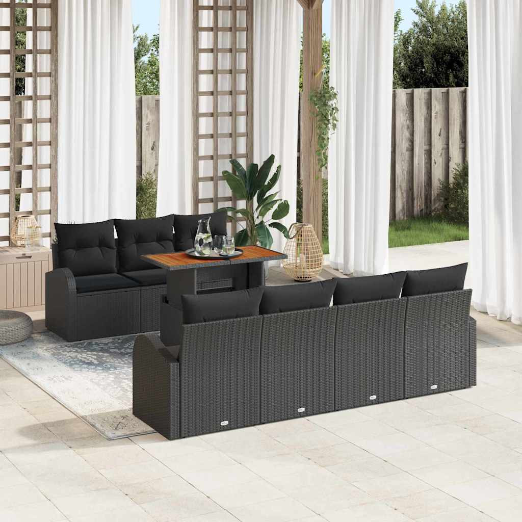 vidaXL Garten-Sofa-Set mit Kissen 8 pcs Schwarz