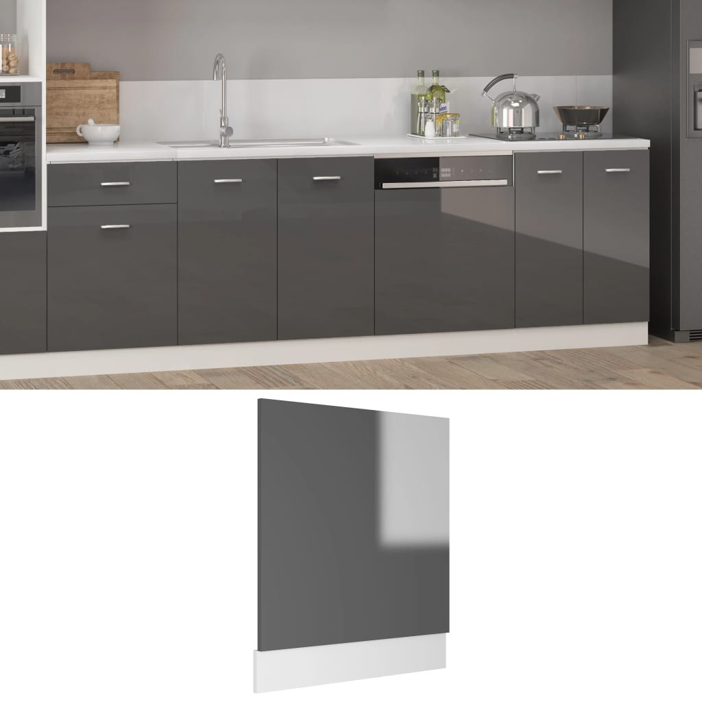 vidaXL Geschirrspülerblende Hochglanz-Grau 59,5x3x67 cm Holzwerkstoff