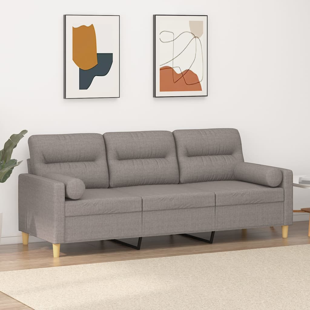 vidaXL 3-Sitzer-Sofa mit Zierkissen Taupe 180 cm Stoff