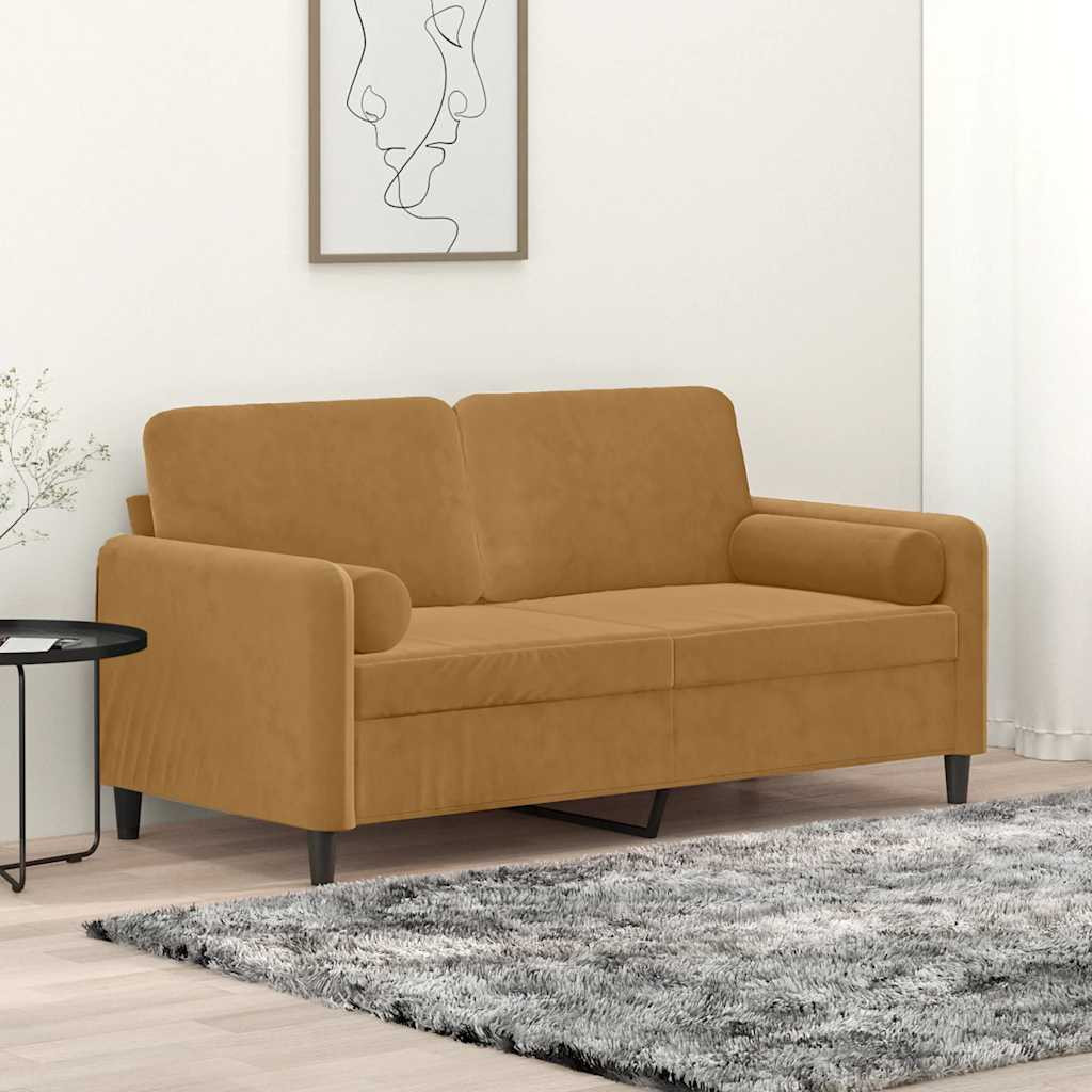 vidaXL 2-Sitzer-Sofa mit Zierkissen Braun 140 cm Samt