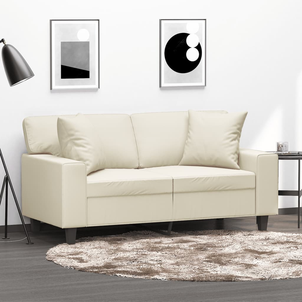 vidaXL 2-Sitzer-Sofa mit Zierkissen Creme 120 cm Kunstleder