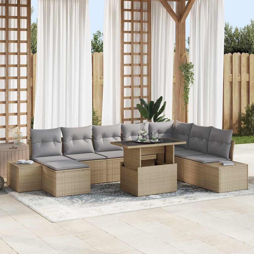 vidaXL Gartensofa-set mit Kissen 9 pcs Beige und Hellgrau Poly-Rattan