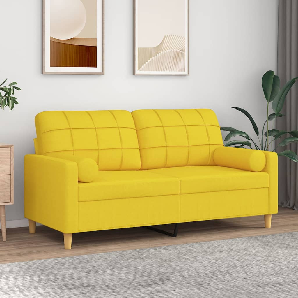 vidaXL 2-Sitzer-Sofa mit Zierkissen Hellgelb 140 cm Stoff
