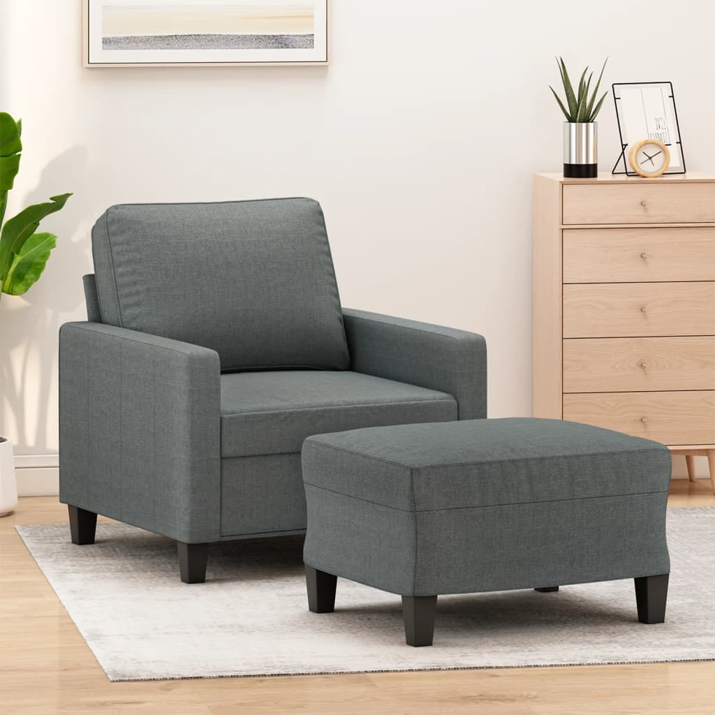vidaXL Sessel mit Hocker Dunkelgrau 60 cm Stoff