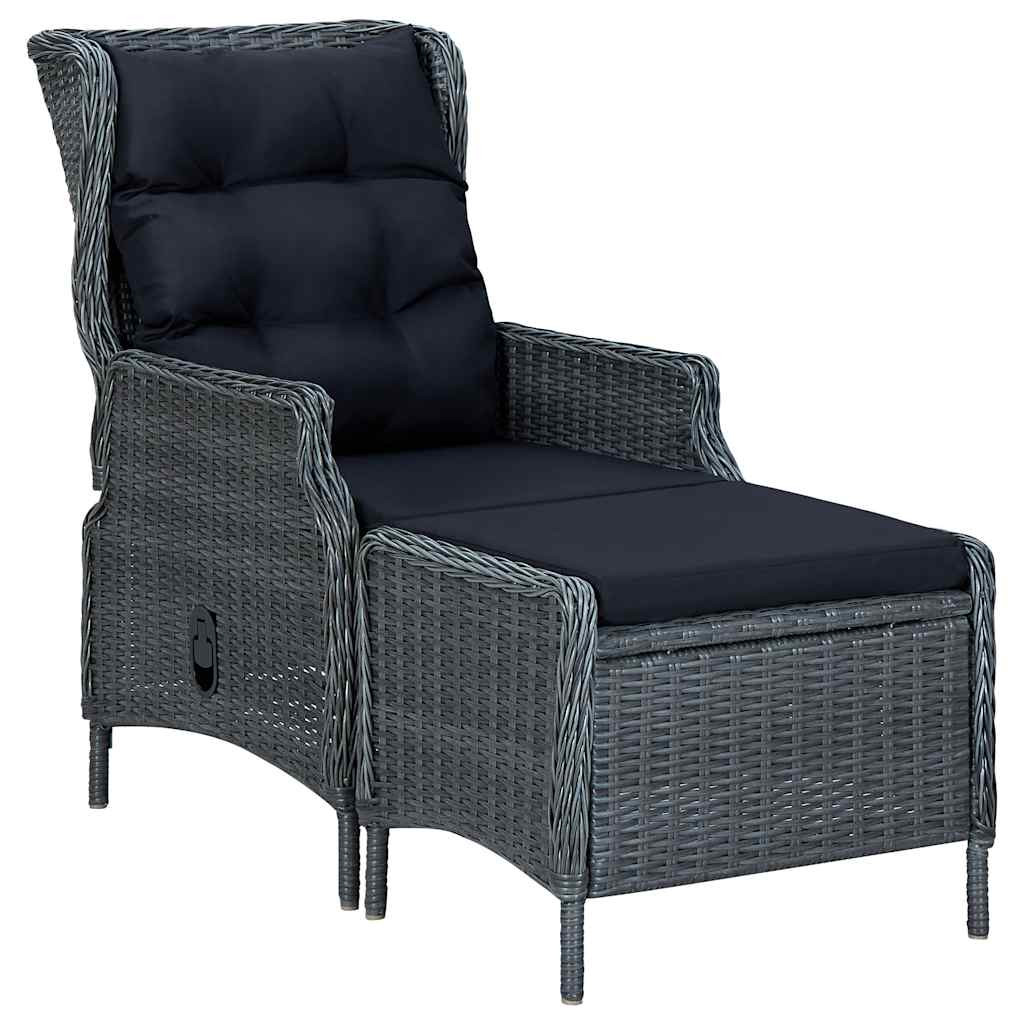 vidaXL Gartensessel Verstellbar mit Fußhocker Poly-Rattan Dunkelgrau