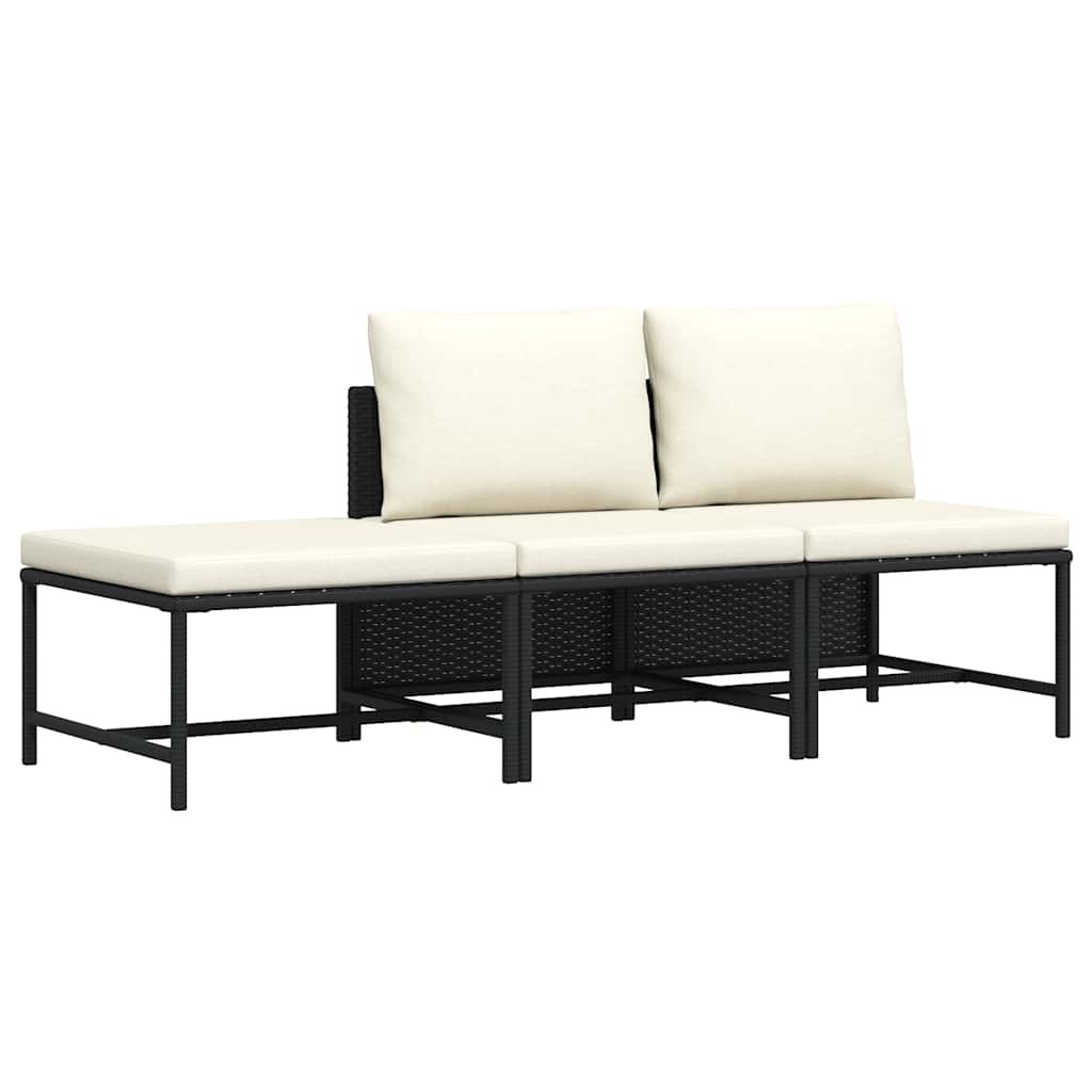 vidaXL 3-tlg. Garten-Sofagarnitur mit Auflagen Schwarz Poly Rattan
