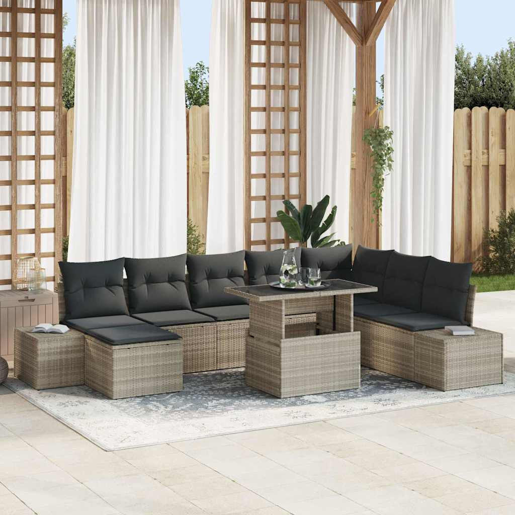vidaXL Gartensofa-set mit Kissen 9 pcs Hellgrau Poly-Rattan