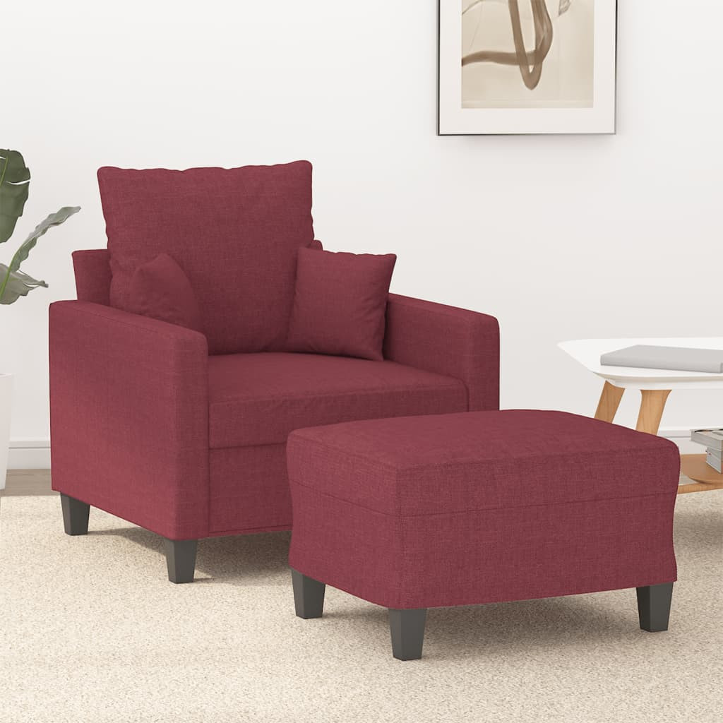 vidaXL Sessel mit Hocker Weinrot 60 cm Stoff