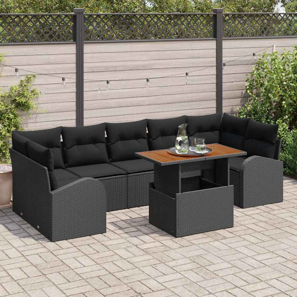 vidaXL Garten-Sofa-Set mit Kissen 8 pcs Schwarz