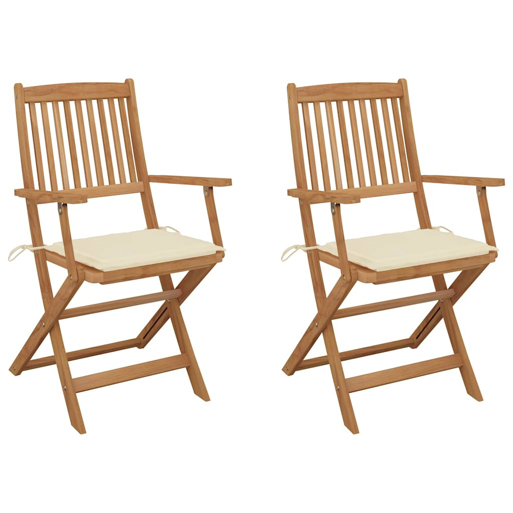 vidaXL Klappbare Gartenstühle 2 Stk. mit Kissen Massivholz Akazie