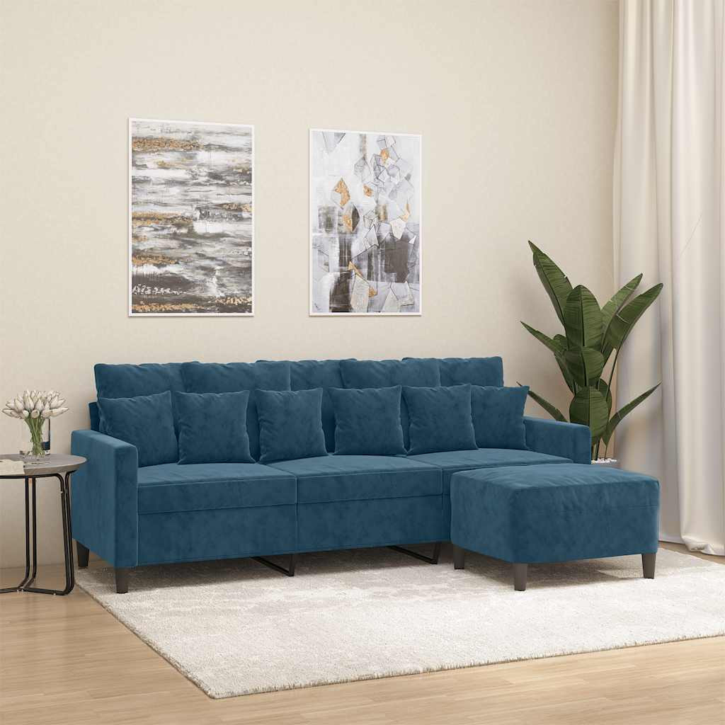 vidaXL 3-Sitzer-Sofa mit Hocker Blau 180 cm Samt