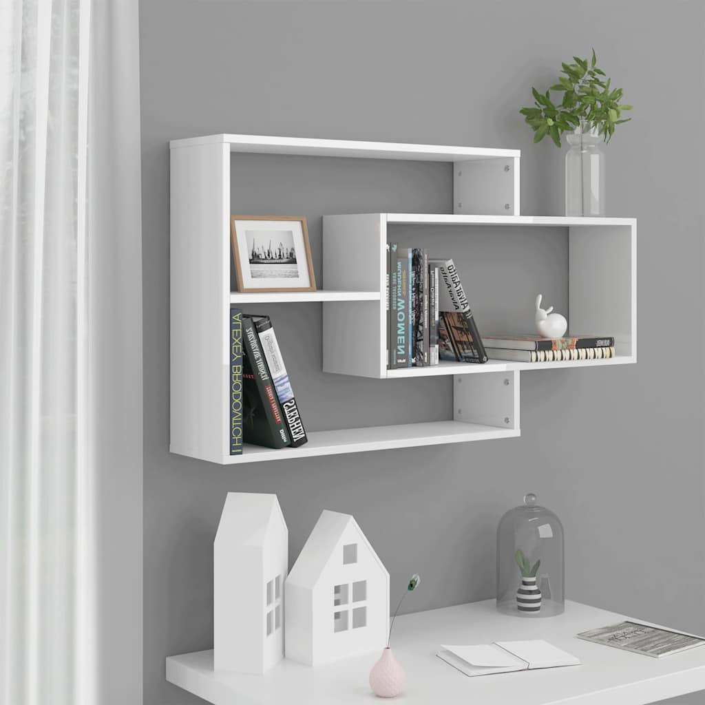 vidaXL Wandregale Hochglanz-Weiß 104x20x58,5 cm Holzwerkstoff