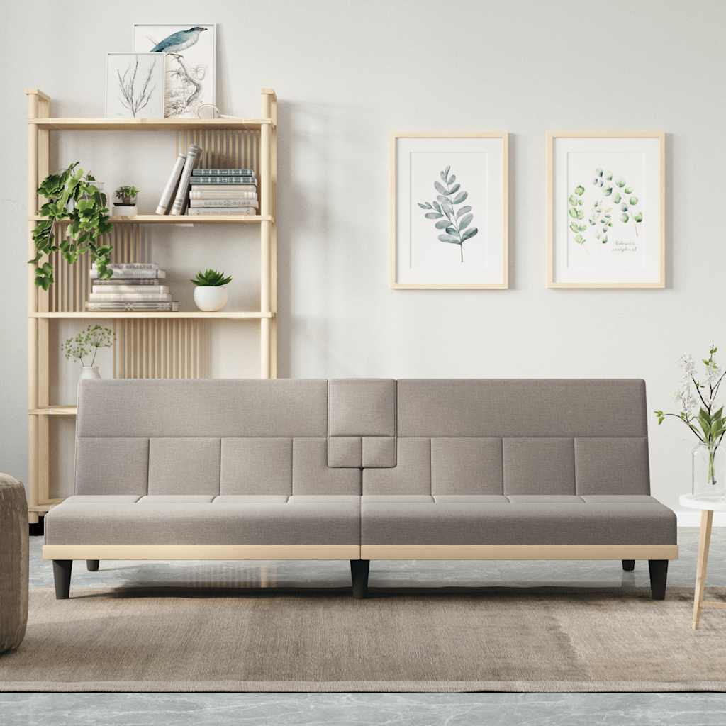 vidaXL Schlafsofa mit Getränkehaltern Taupe Stoff