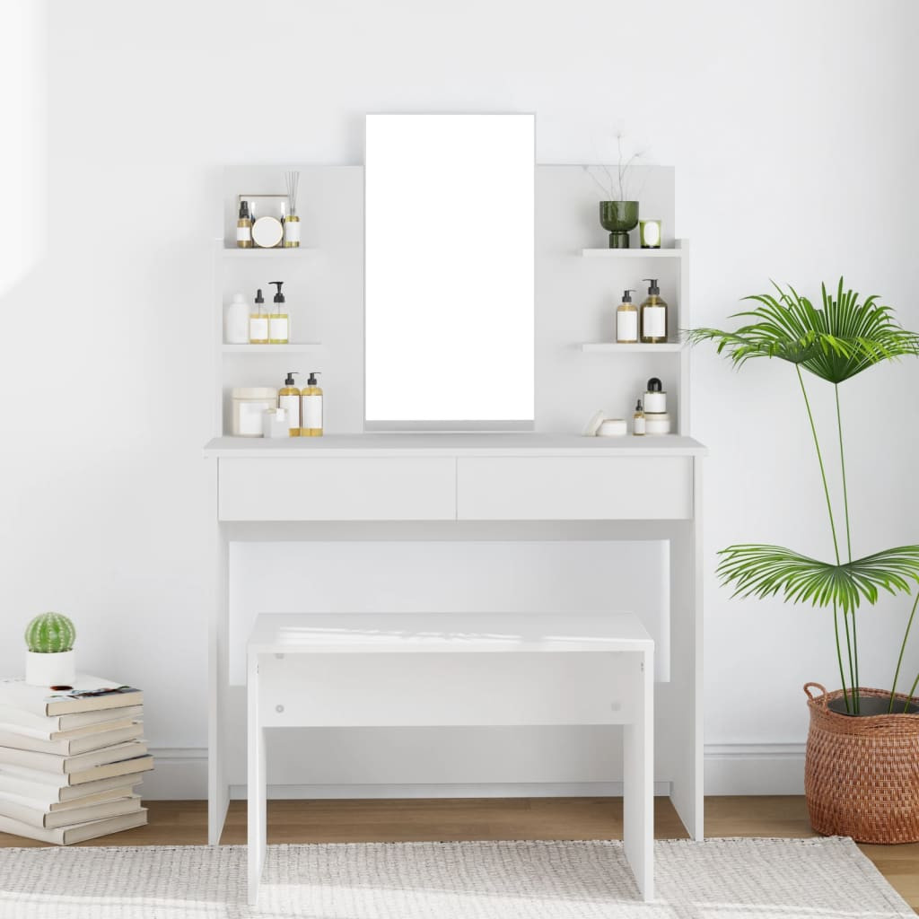 vidaXL Schminktisch mit Spiegel Weiß 96x40x142 cm