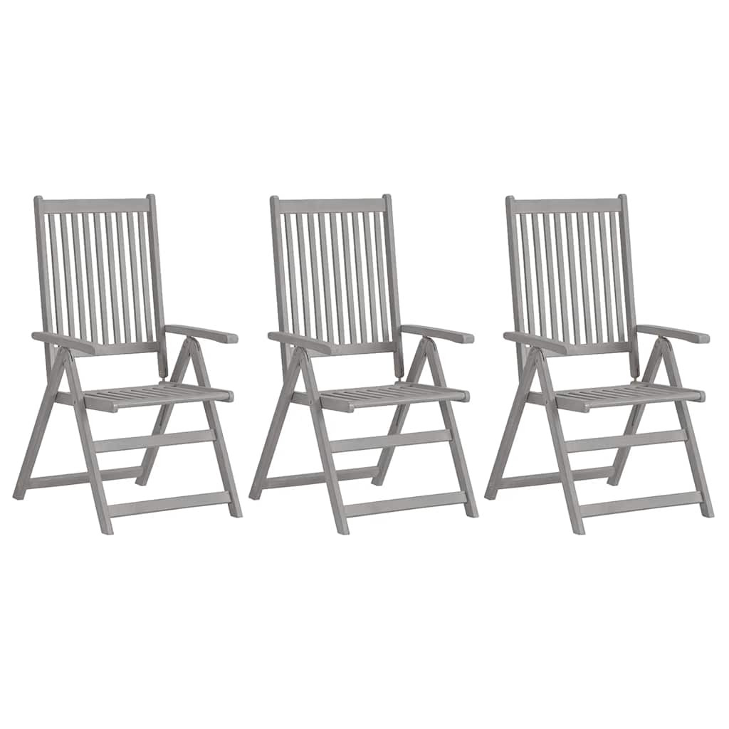 vidaXL Verstellbare Gartenstühle 3 Stk. Grau Massivholz Akazie