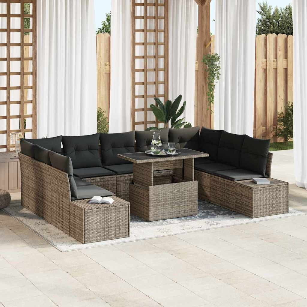 vidaXL Gartensofa-set mit Kissen 10 pcs Grau Poly-Rattan
