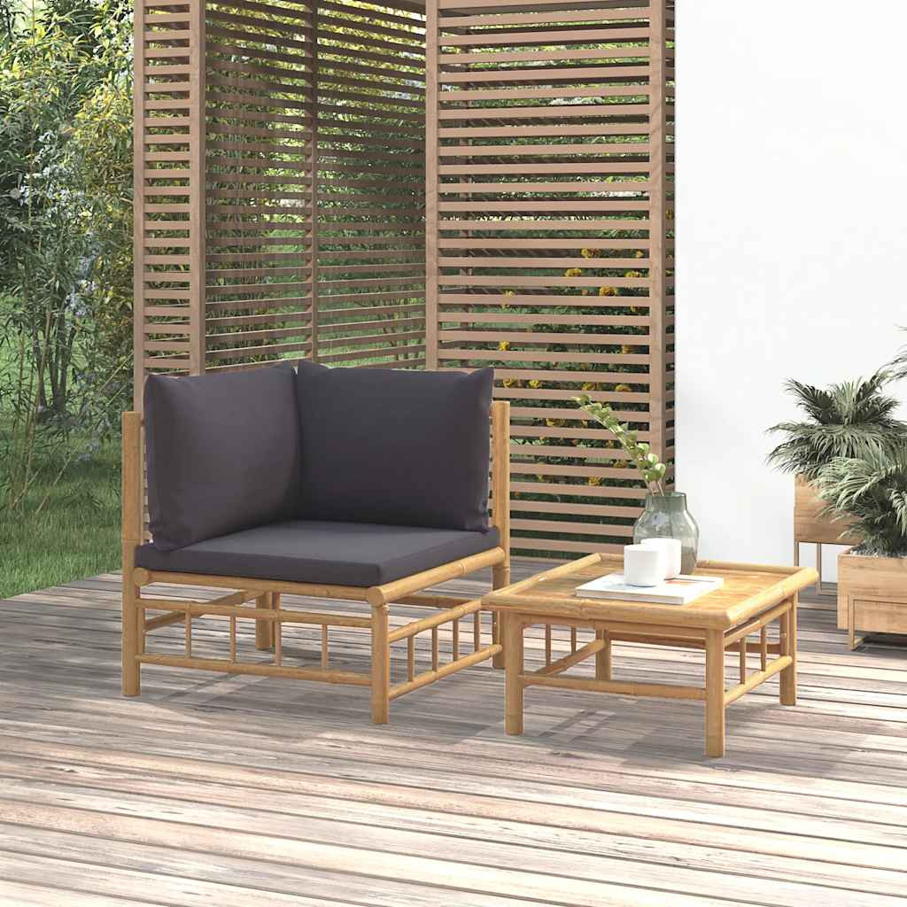 vidaXL 2-tlg. Garten-Lounge-Set mit Dunkelgrauen Kissen Bambus