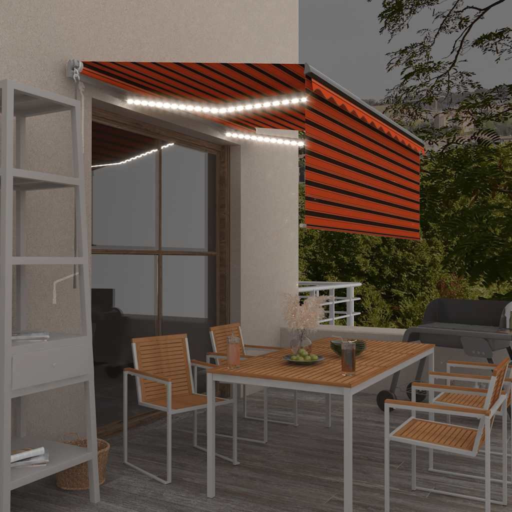 vidaXL Markise Manuell Einziehbar mit Rollo LED 3,5x2,5 m Orange Braun