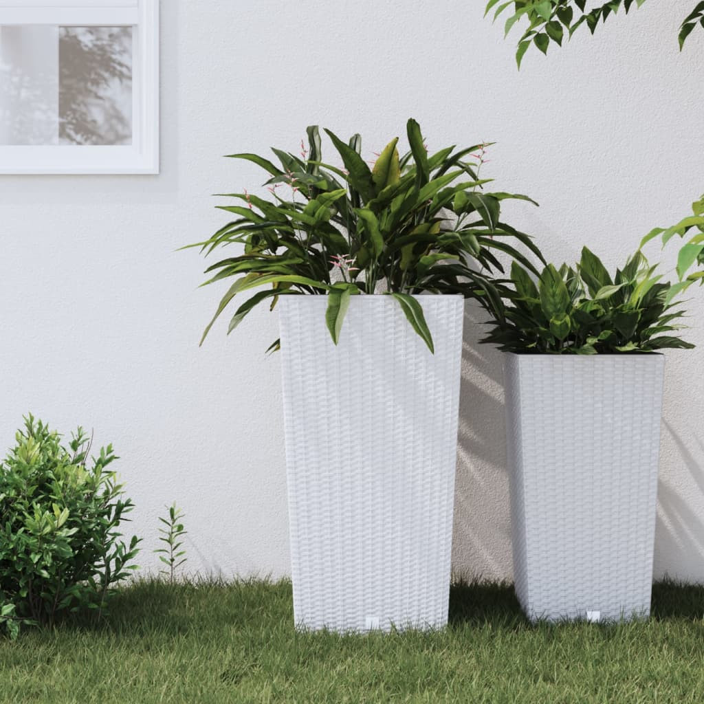 vidaXL Pflanzkübel mit herausnehmbaren Einsatz Weiß 21/49 L PP-Rattan