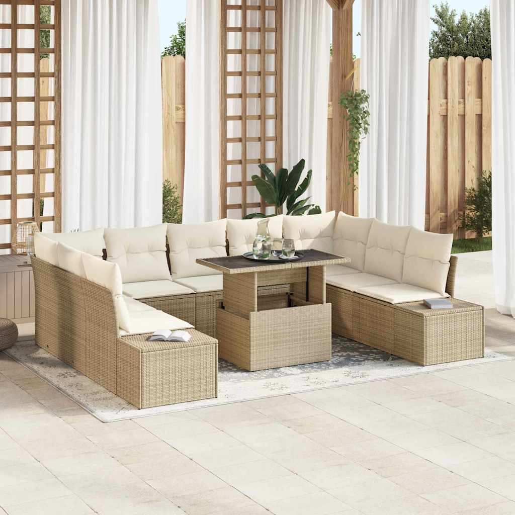 vidaXL Gartensofa-set mit Kissen 10 pcs Beige und Creme Poly-Rattan