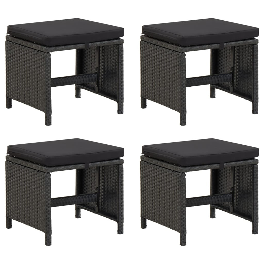 vidaXL Gartenhocker 4 Stk. mit Sitzkissen Poly Rattan Schwarz