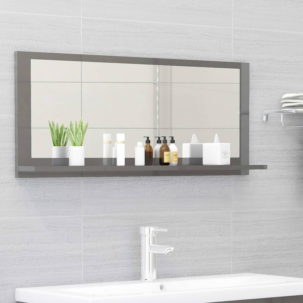vidaXL Badspiegel Hochglanz-Grau 90x10,5x37 cm Holzwerkstoff