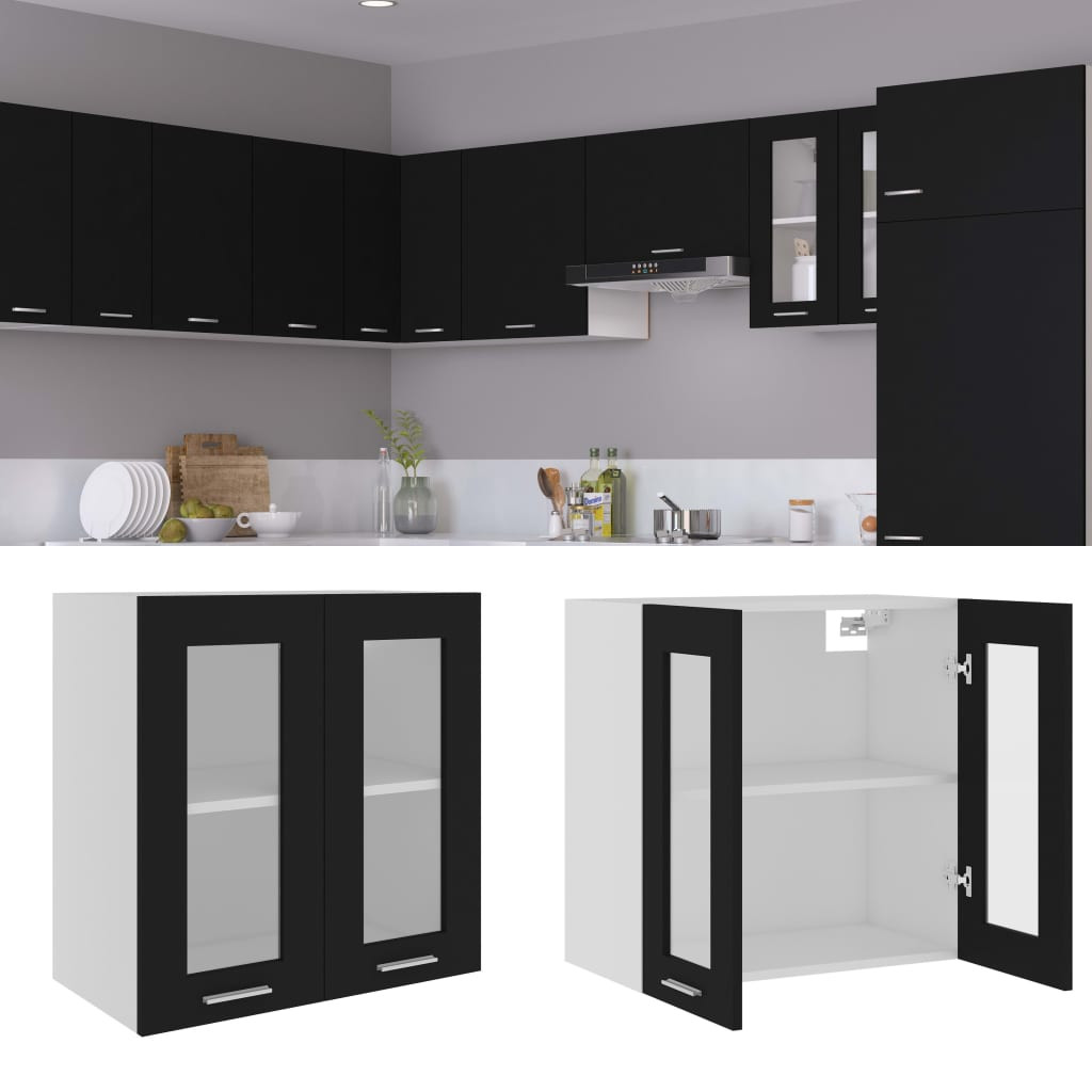 vidaXL Hängeglasschrank Lyon Schwarz 60x31x60 cm Holzwerkstoff