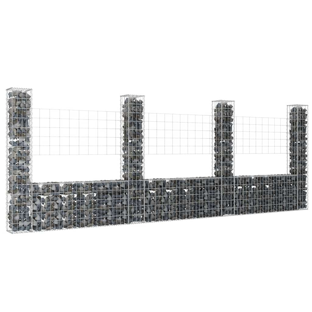vidaXL Gabionenkorb U-Form mit 4 Säulen Eisen 380x20x150 cm