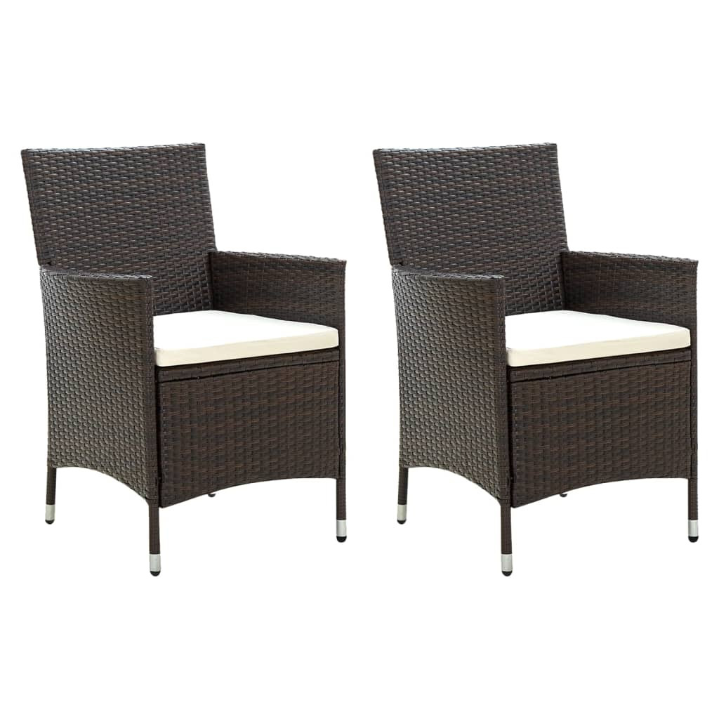 vidaXL Gartenstühle mit Sitzpolster 2 Stk. Poly Rattan Braun