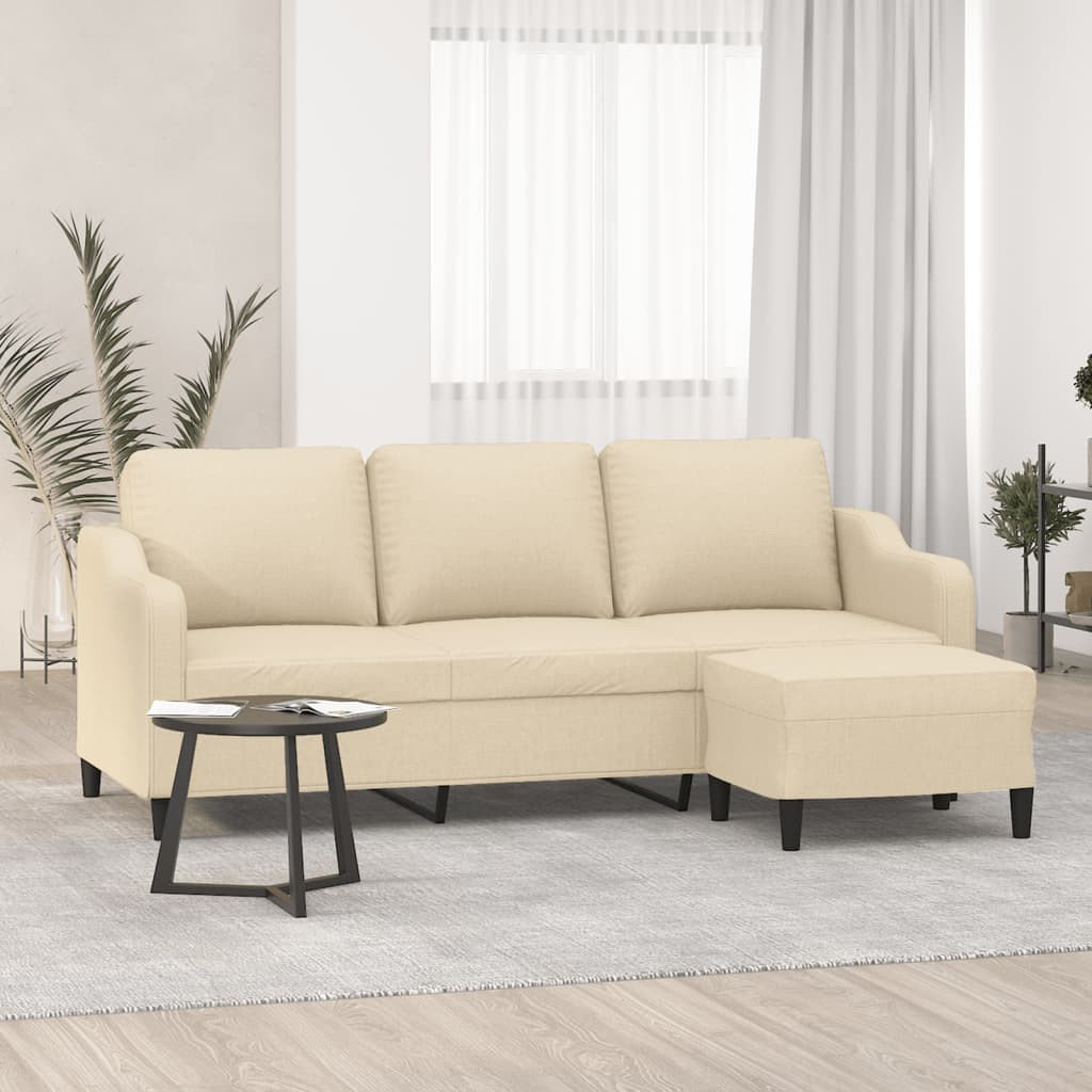 vidaXL 3-Sitzer-Sofa mit Hocker Creme 180 cm Stoff